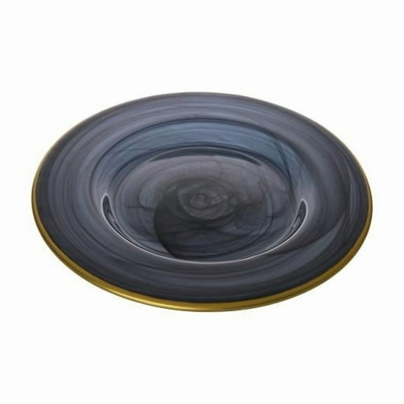 Classic Touch CD343 11 in. Black Alabaster Dinner Plates with Gold-Scalloped, Set of 4