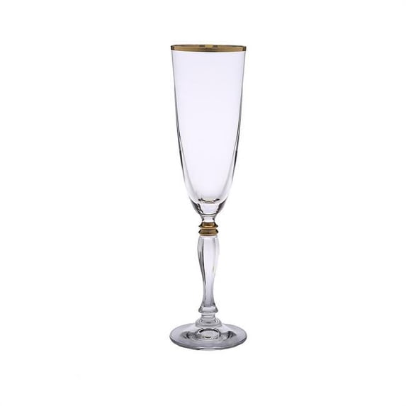 Classic Touch Decor Set Of 6 Flute Glass Simple Gold Design, 8"