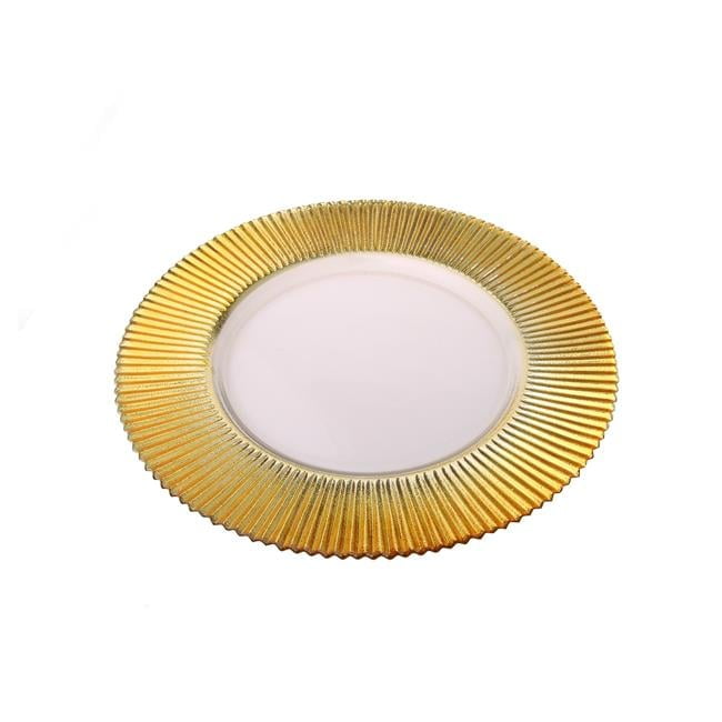Elegant 13" Clear Glass Chargers with Gold Border, Set of 4