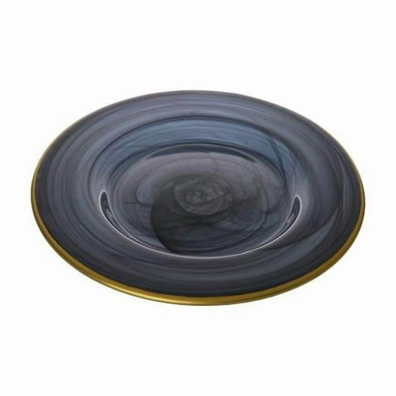 Classic Touch CP341 8.75 in. Black Alabaster Salad Plates with Gold-Scalloped, Set of 4