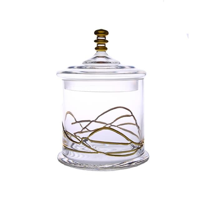 Clear Glass Jar with Gold Swirl Design and Lid, 10.5 inches