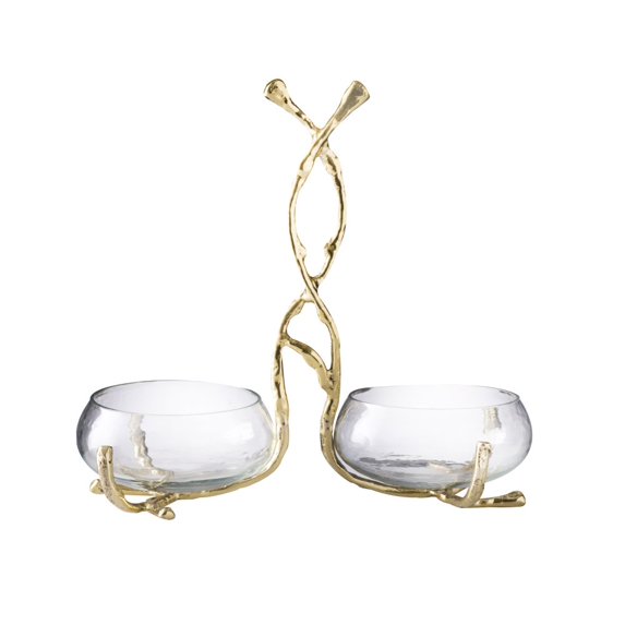 Classic Touch Decor 4 Sectional Glass Relish Dish with Gold Twig Design, 9"