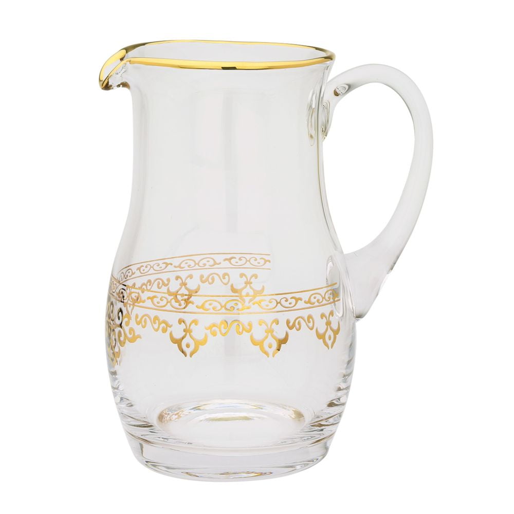 Elegant Clear Glass Pitcher with Gold Design, 9"