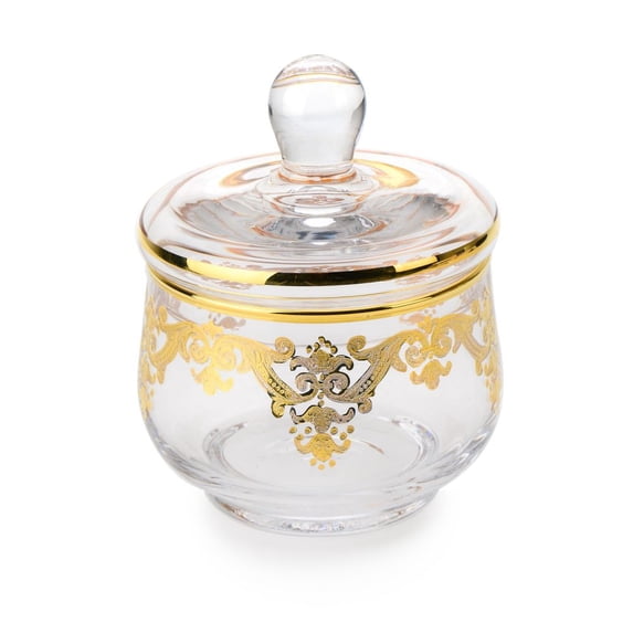 Classic Touch Decor Glass Sugar Bowl w 24k Gold Artwork, 3.5"