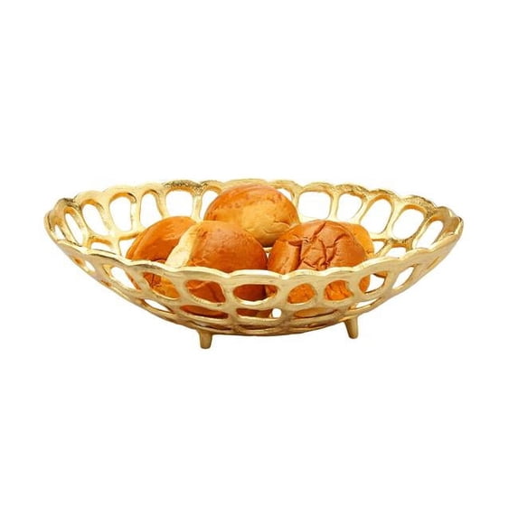 Classic Touch GBB1012 Oval Gold Looped Bread Basket
