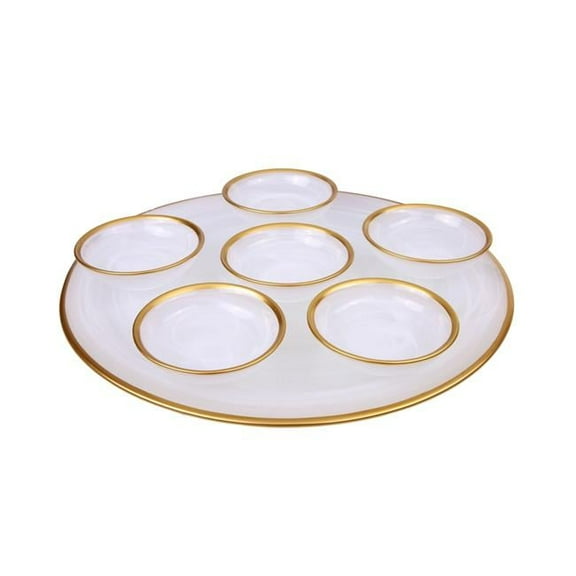 Classic Touch GSPW149 12.75 x 4.25 in. Alabaster White Seder Plate with Gold Rim