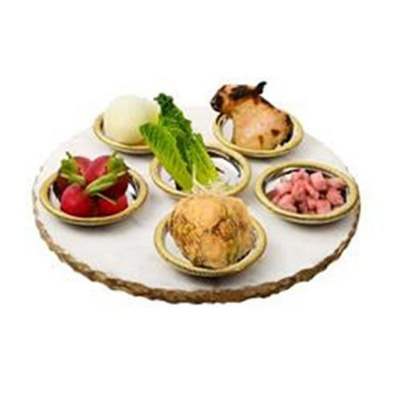 Classic Touch JMST51 Round Marble Seder Tray with 6 Bowls