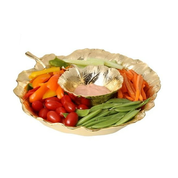 Classic Touch LE943 Gold Leaf Shaped Chip & Dip Bowl, 12.25 x 14 x 2.5 in.