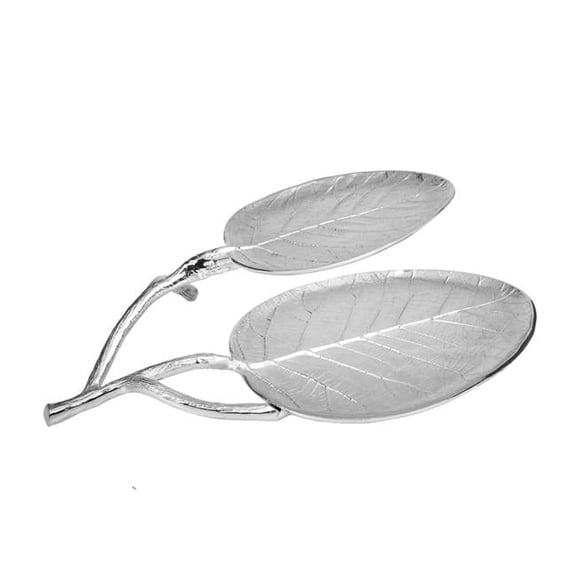 Classic Touch LE946 Nickel Leaf 2 Bowl Relish Dish, 14.5 x 11.25 x 2.75 in.