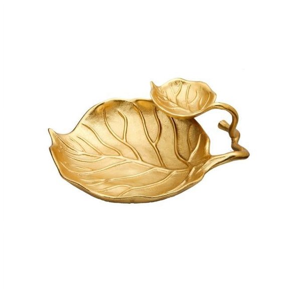 Classic Touch LR1001 2 Tier Gold Relish Dish with Leaf Vein Design