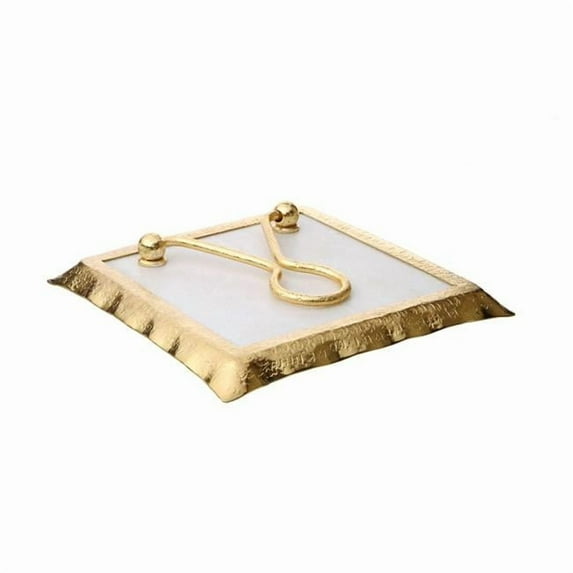 Classic Touch MGN767 Square Marble Napkin Holder with Gold Rim, 7.75 x 7.75 x 1.5 in.