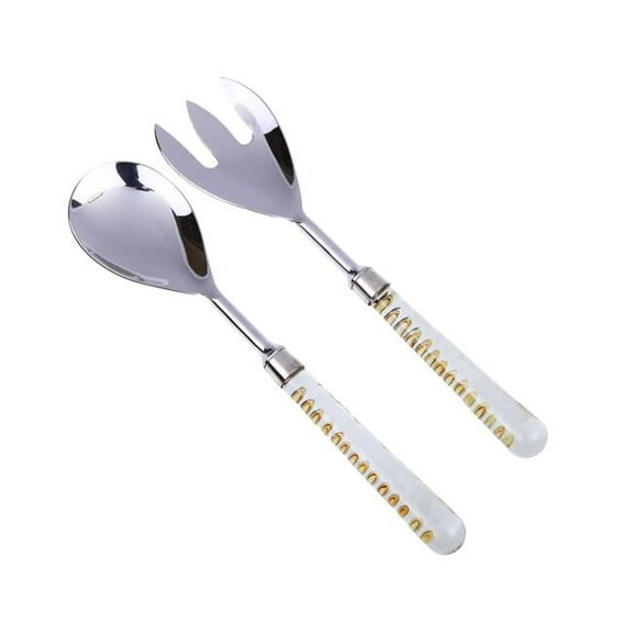 Classic Touch SS470 11 in. Stainless Salad Servers with Square Glass Handle, Set of 2