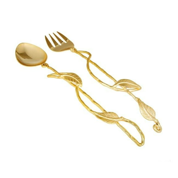 Classic Touch SSL947G Wooden Salad Servers with Gold Handle, Set of 2