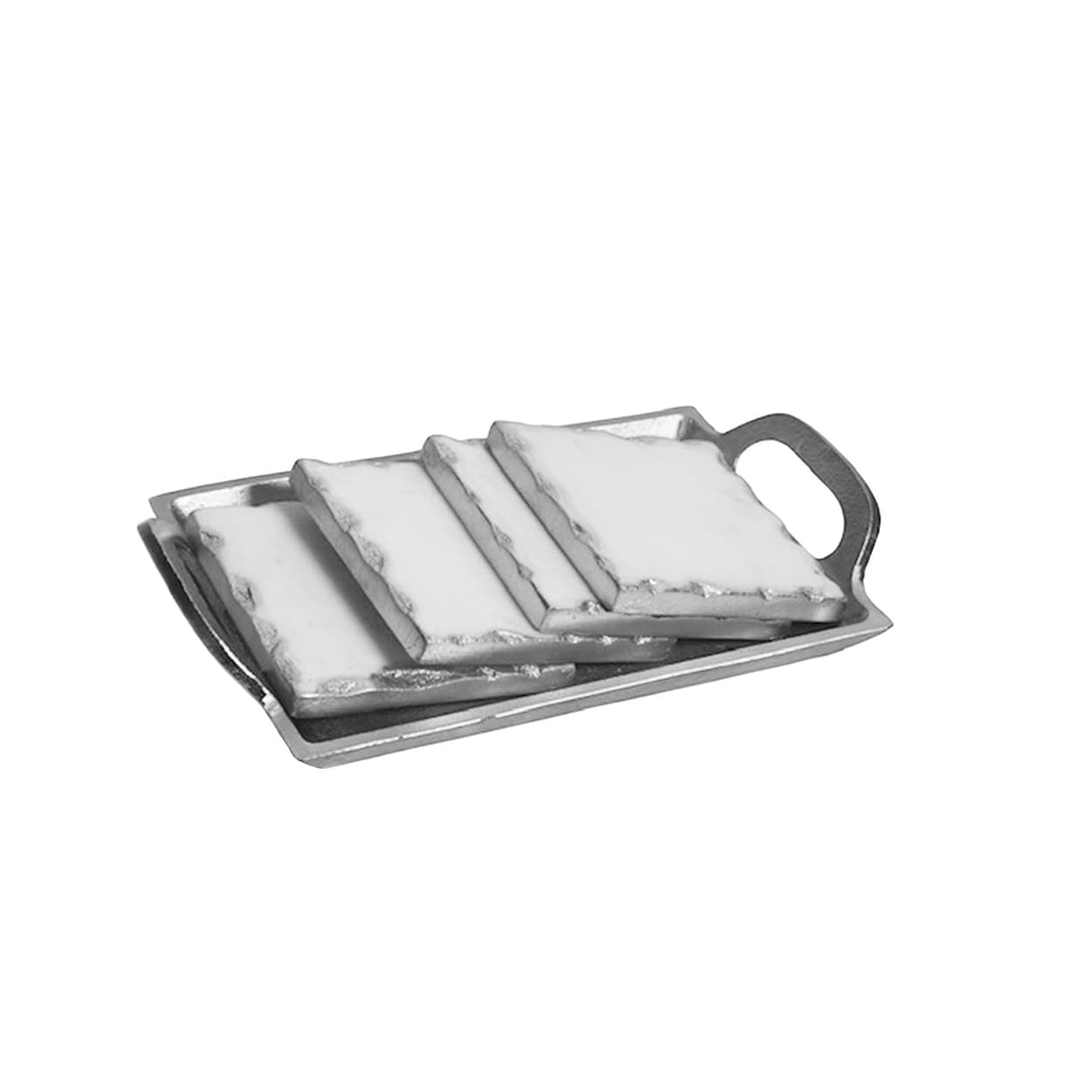 Silver Edged Marble Coasters with Tray Set of 4