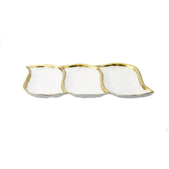 Classic Touch wpr536 White Porcelain 4 Sectional Relish Dish with Gold Rim - 8.5 x 8.5 x 1.5 in.