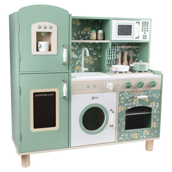 Classic Toy Children's Wood Play Vintage Kitchen in Green - Ages 3 and Up