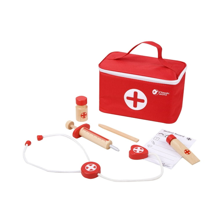 Classic Toy Red Doctor Case with Wood Instruments - Ages 3 years
