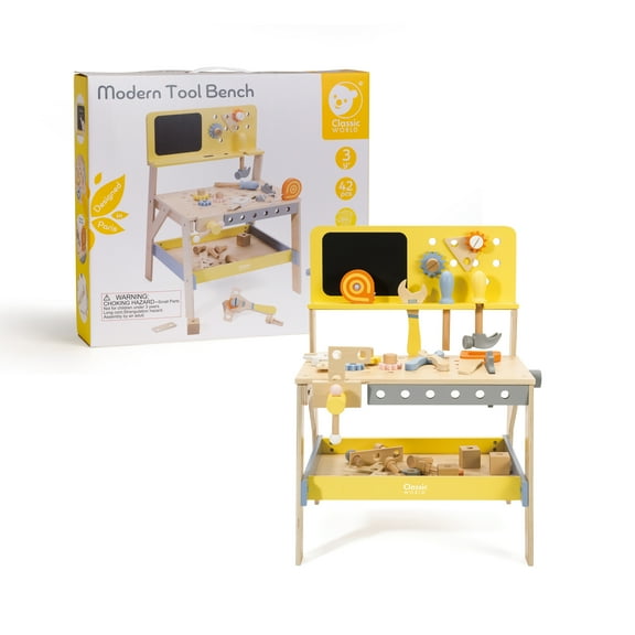 Classic Toy Wood Workbench with Tools for Ages 3 Years and up