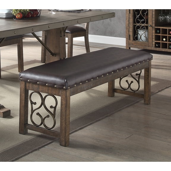 Classic Traditional Bench 56-inch Synthetic Leather Seat Cherry Finish Wooden Dining Furniture