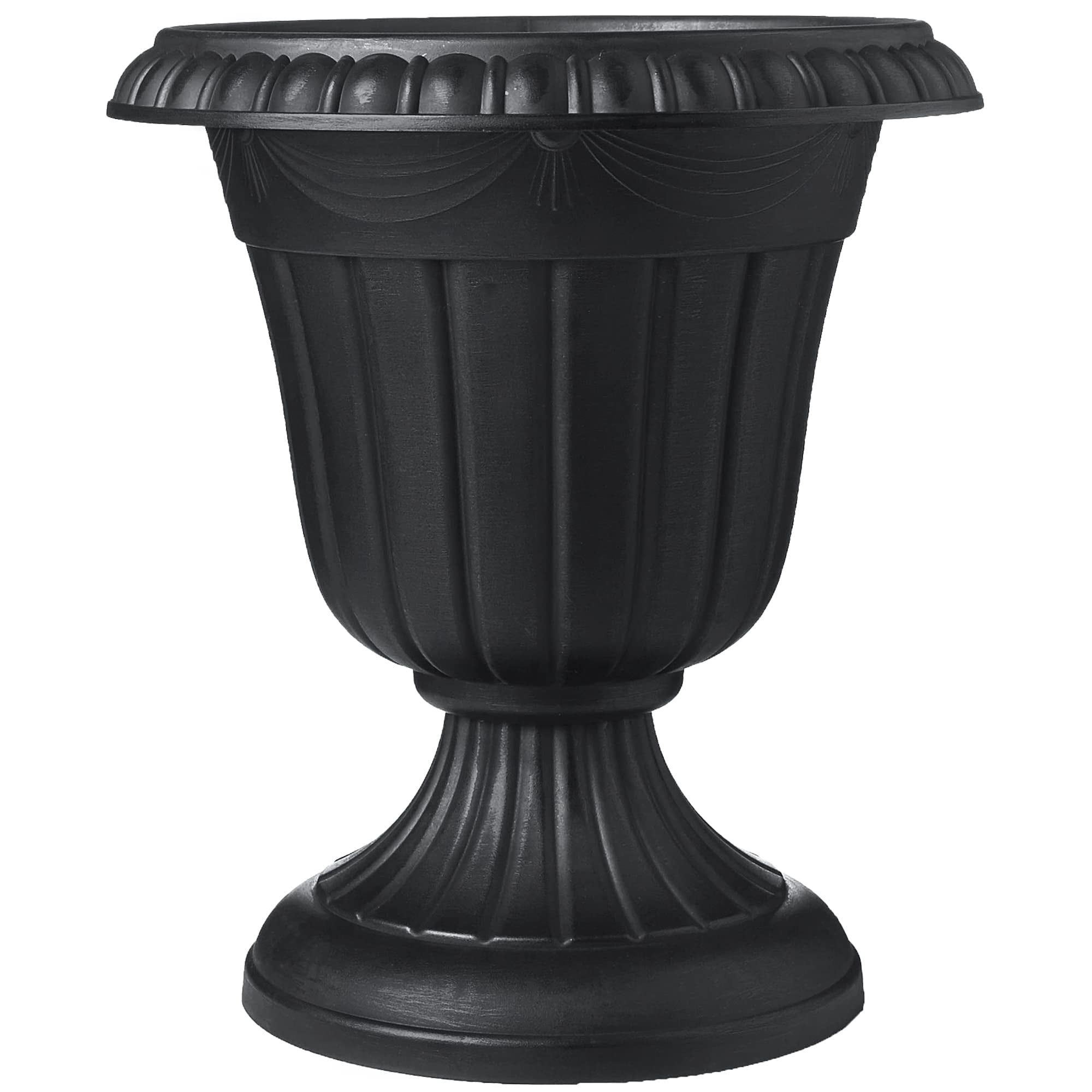 Classic Traditional Plastic Urn Planter Indoor Outdoor Garden Decor Flower Pot Vase 10x12 Black