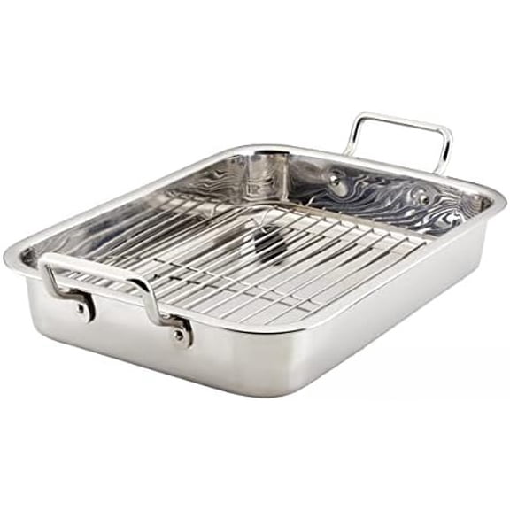 Classic Traditions Stainless Steel Roaster/Roasting Pan with Rack, 17 Inch x 12.25 Inch