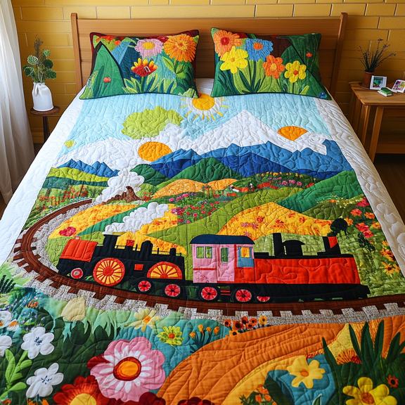 Classic Train 3-Piece Quilted Bedding Set