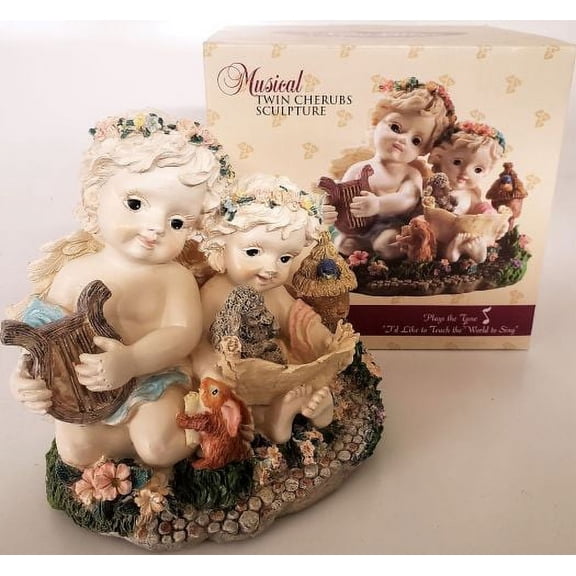 Classic Treasures Musical Twin Cherubs Sculpture Plays Tune Id Like to Teach the World to Sing