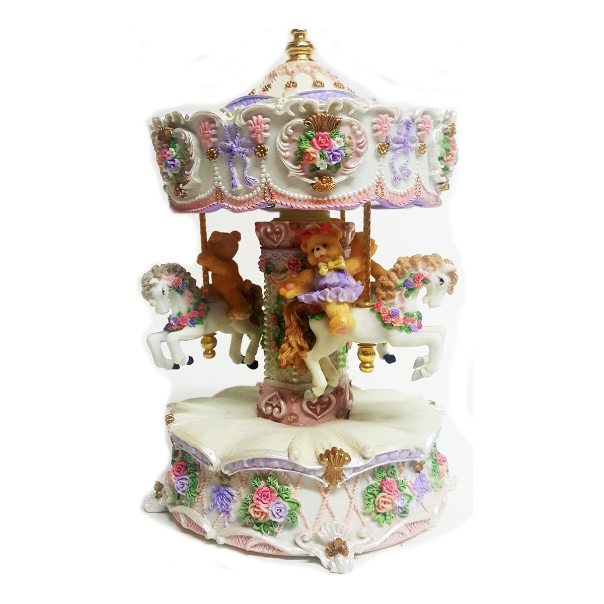 Classic Treasures Teddy Bear Musical Carousel Plays Waltz of the