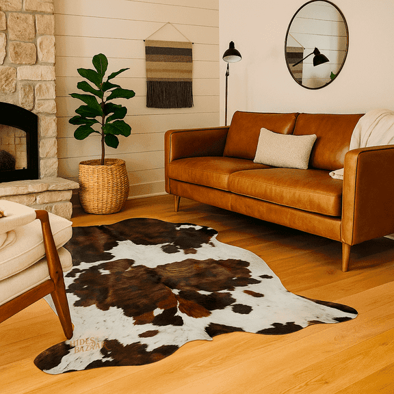 Genuine Leather Cowhide Classic Tricolor Area Rug, 6x7 ft