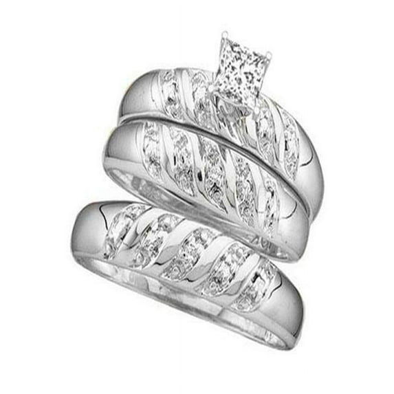 Classic Trio Happy Couples Rings 1 Carat Princess Cut Diamond on Gold