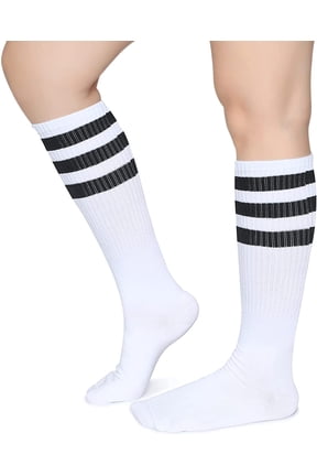 Classic Triple Stripes Over the Calf Cotton Retro Tube Socks for Men and Women,black/White