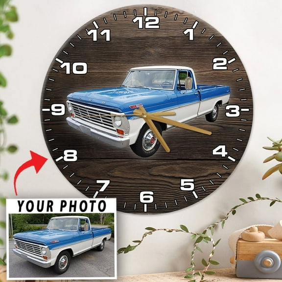 Classic Truck custom photo wooden clock, Personalized pickup truck wooden clock, home dcor funny gift for Classic Truck Guys lovers
