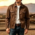 thumbnail image 1 of Classic Trucker Jacket for Men Snap-Button Front Chest Pockets Lapel Collar Casual Coat Coffee L, 1 of 5
