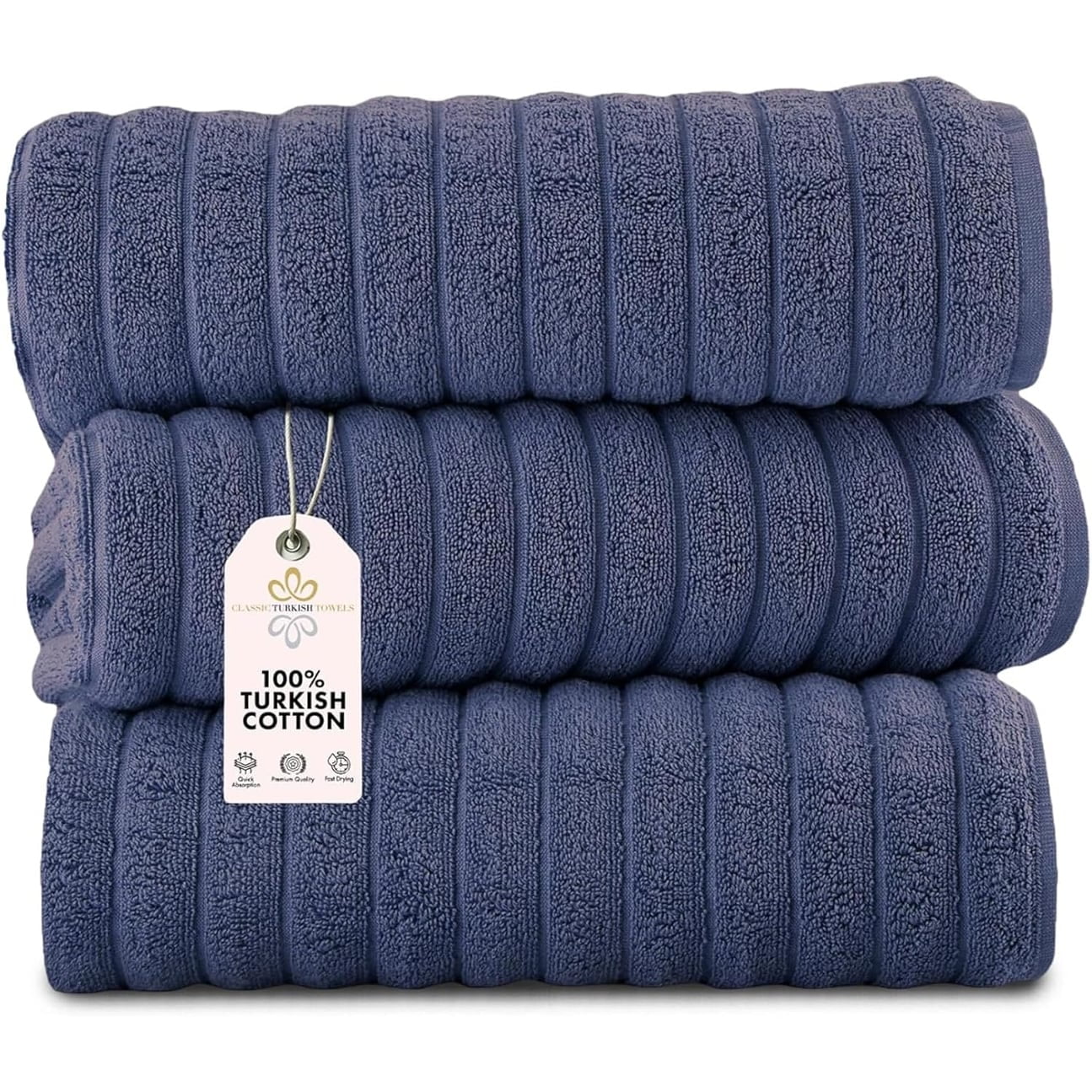 Oversized Royal Blue Turkish Cotton Ribbed Washcloth Set
