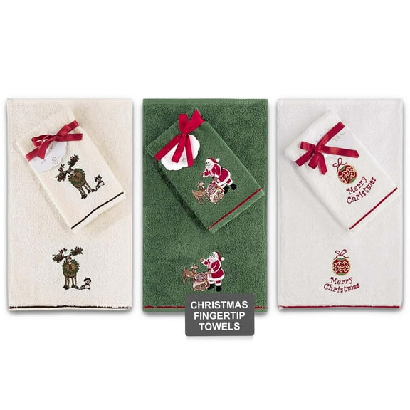Classic Turkish Towels 6 Pieces of Cute Embroidered Christmas Fingertip Towels, Fancy Holiday, Seasonal Turkish Combed Cotton Kitchen Towels | Christmas Pals Set