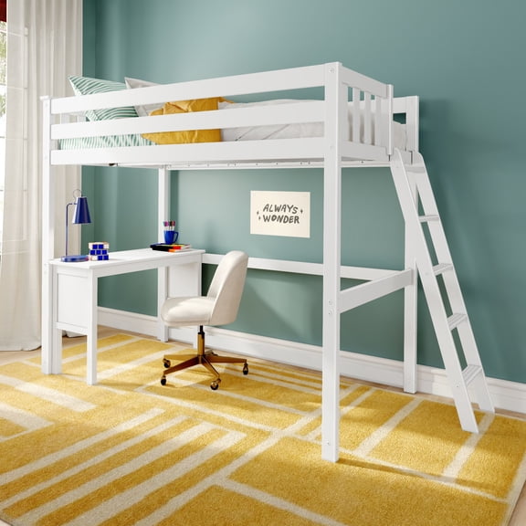 Classic Twin High Loft (ladder on end) + Desk, White