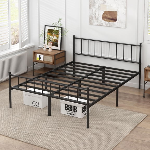 Classic Twin Platform Bed Frame, Durable Steel Slat Mattress Foundation, Underbed Hidden Storage Space, No Box Spring Necessary, Easy Install Design for Small Bedroom & Apartment