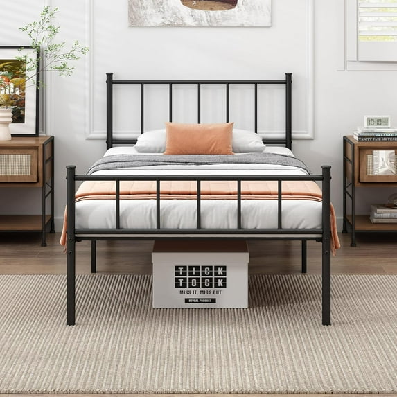Classic Twin XL Metal Platform Bed Frame with Headboard,Mattress Foundation,Steel Slat Support,Under Bed Storage,No Box Spring Needed,Twin XL Size Bed Frame,Black