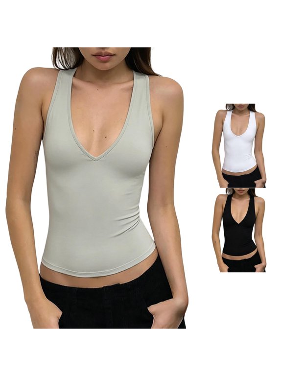 Classic U Basic Sleeveless Tank Top for – Slim Fit Workout Camisole with Neck Modern Ripped Top Women Sheer Bodysuit Beaded V Neck Top Crop Top Set Sports 25th Birthday Tops for Women Ladies