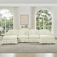 thumbnail image 1 of Classic U Shape 4 Seater Modular Sectional Sofa Couch with Flared Arms and Removable Ruffles Pleats Skirts and Spindle Legs, Chenille Deep Seat Cloud Sofa with Movable Ottomans, Beige White, 1 of 5