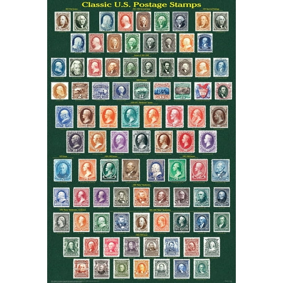 Classic US Postage Stamps Educational Poster 24x36