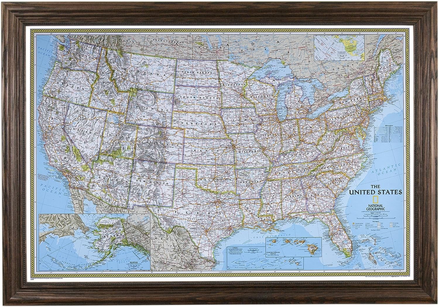 Personalized Classic World Push Pin Travel Map - 27.5x39.5 Inches With Wood Frame & 100 Pins, National Geographic Style Wall Decor For Travelers