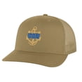 thumbnail image 1 of Classic USN Navy Trucker Hat – Embroidered Gold Anchor with Rope Logo, Patriotic Mesh Snapback Cap (CoyoteBrown), 1 of 9