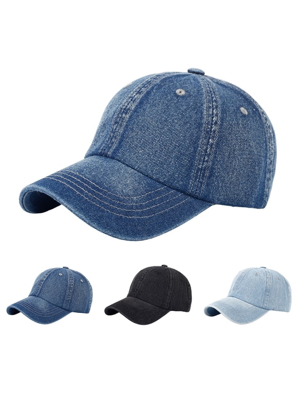 Classic Unisex Denim Adjustable Low Crown Baseball Cap – Plain Dad Hat Blue
