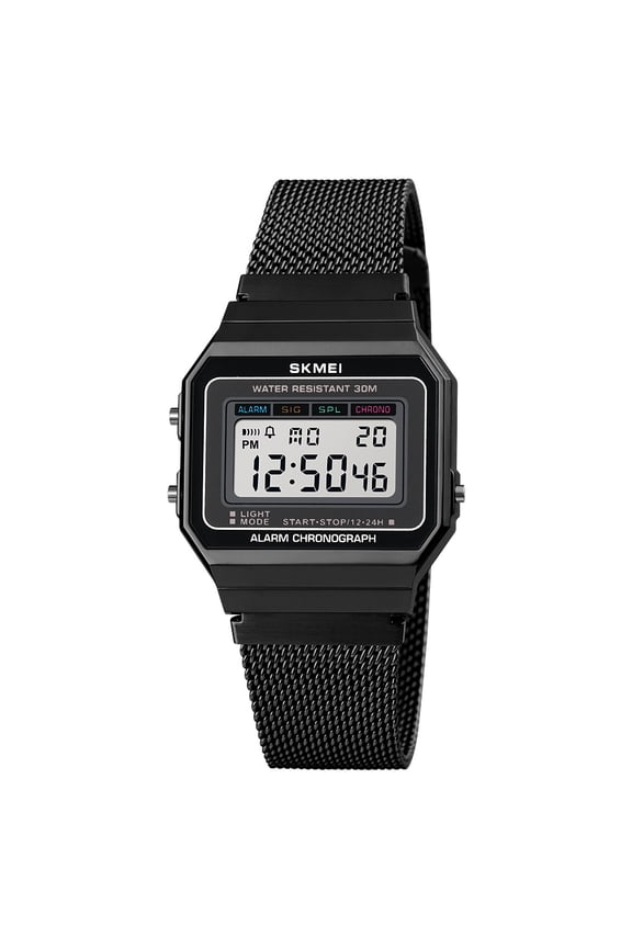 Classic Unisex Women's Men's Digital Multifunction Sports Watch Stainless Steel Band Square Waterproof Electronic Led Watch