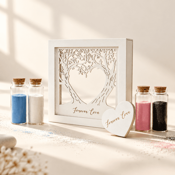 Classic Unity Sand Ceremony Party Supply Set with Shadow Box and Glass Bottles