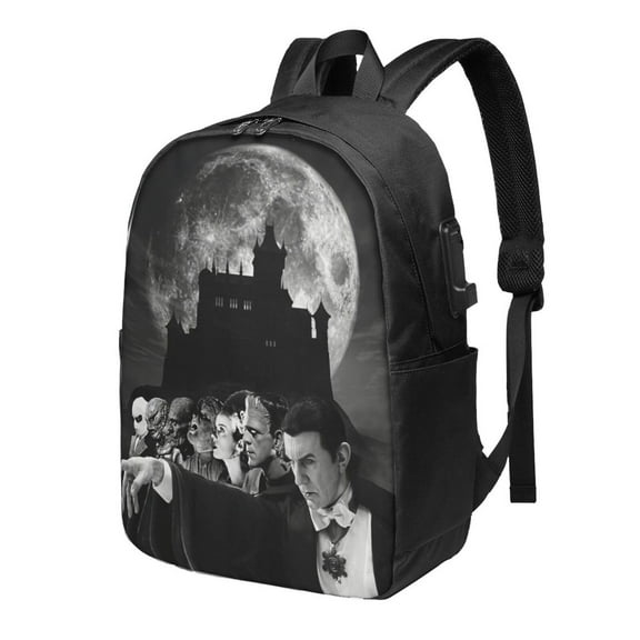 Classic Universal Horror Monsters Backpack Fashion Travel Backpack Laptop Backpack 17 Inch External Usb Interface Headphone Line Interface