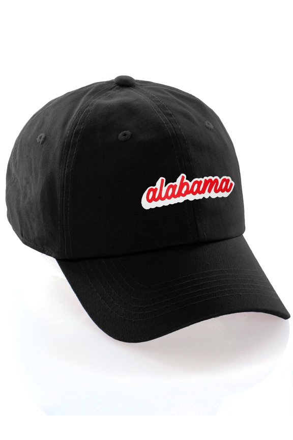 Classic Unstructured USA Cities Baseball Dad Hat 3D Raised PVC Letters Cap, Alabama Black,  White Red
