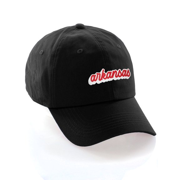 Classic Unstructured USA Cities Baseball Dad Hat 3D Raised PVC Letters Cap, Arkansas Black, White Red