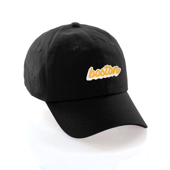Classic Unstructured USA Cities Baseball Dad Hat 3D Raised PVC Letters Cap, Boston Black, White Gold